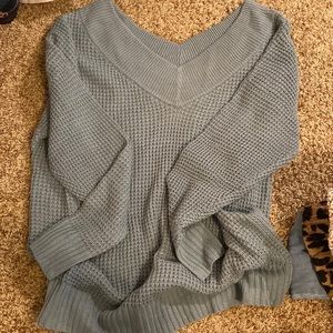 Blue off the shoulder waffle sweater size large
